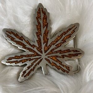 Silver Plated Glitter Leaf Vintage Belt Buckle